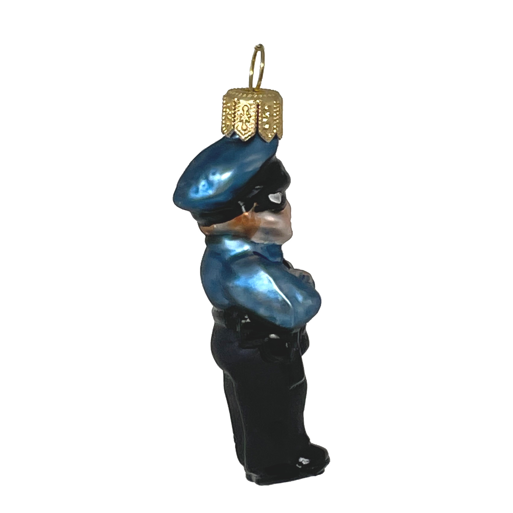 Christbaumschmuck Polizist mit Sonnenbrille, klein,  ca. 7,5 cm von Oberfränkische Glasmanufaktur, Glas, Polizei