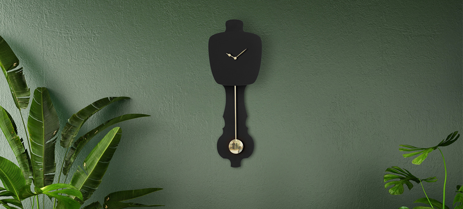 KLOQ Pendeluhr Small Satin Black/Shiny Gold Special Editon, ca. 26 x 20 cm , Schwarz matt, Uhr