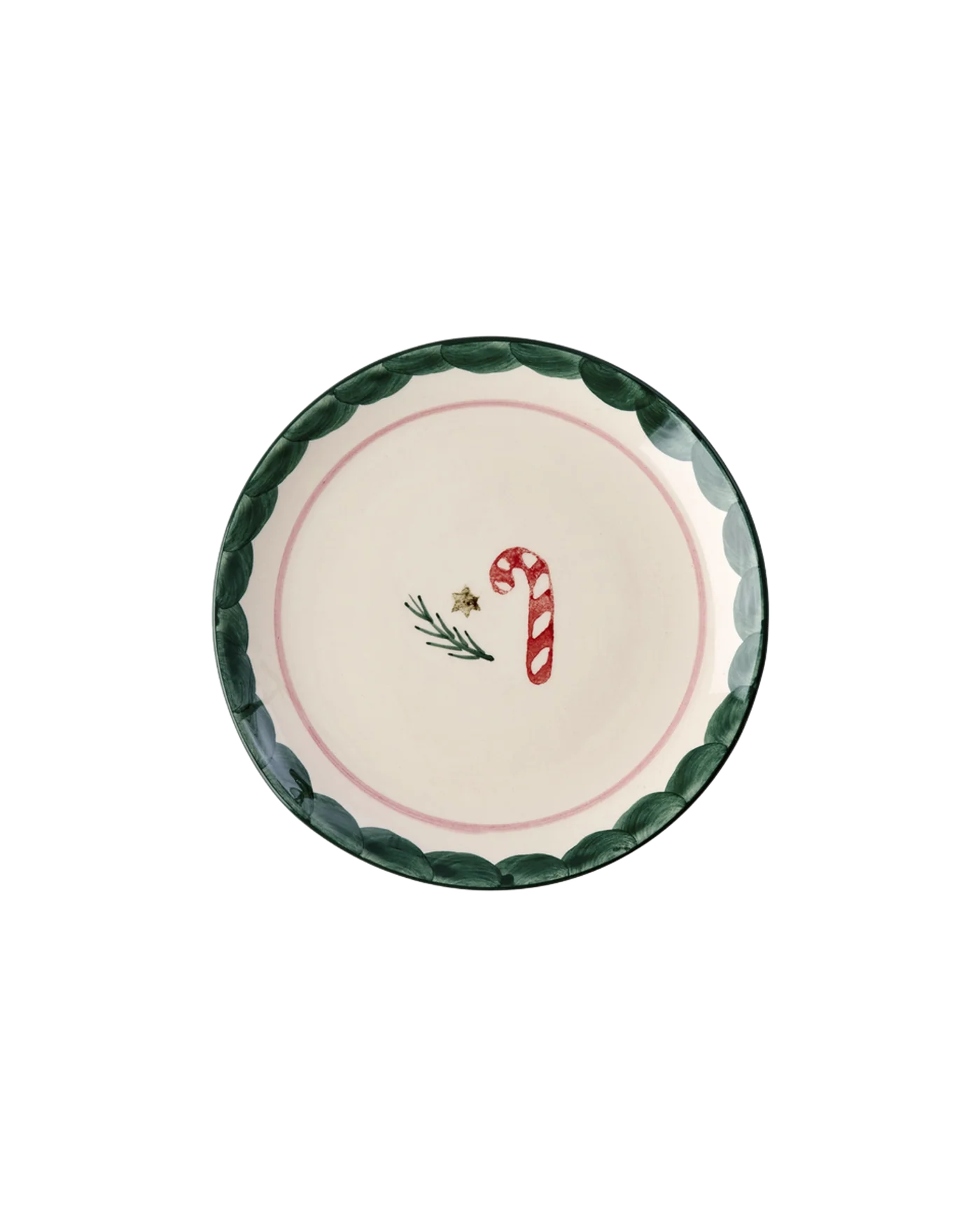 Rice Keramik Kuchenteller XMAS Zuckerstange - Gebrochenes Weiß - Hand-painted Candy Cane