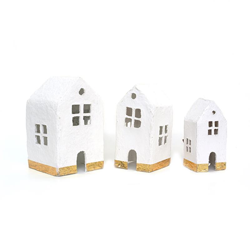 BAUMWOLL-MACHÉ-HAUS, 3er Set,  Höhe ca. 18cm, 13cm und 8 cm