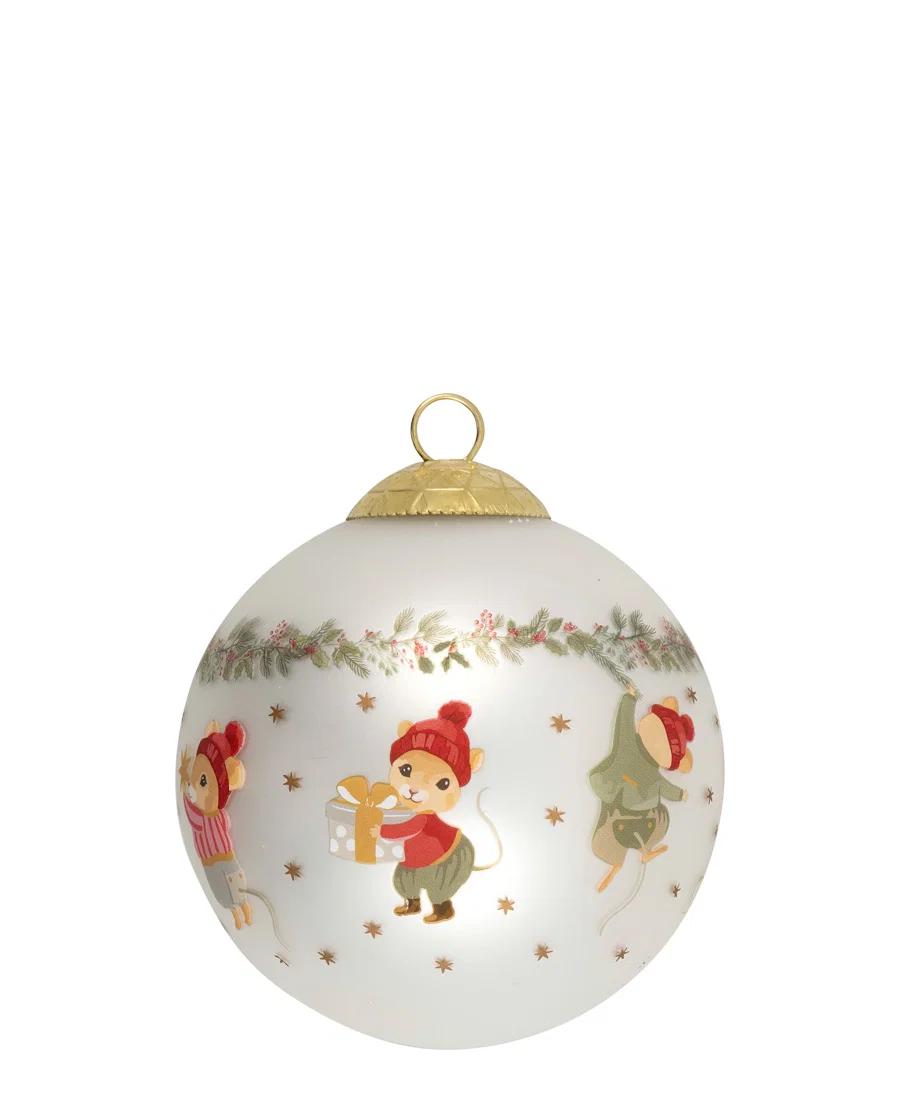 GreenGate Weihnachtskugel Joanni star white, D. ca. 8 cm, Weihnachtsmaus