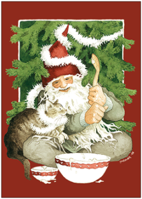 Postkarte Inge Löök "Zwerg bäckt mit Katze"  Löök Postkarte Weihnachten