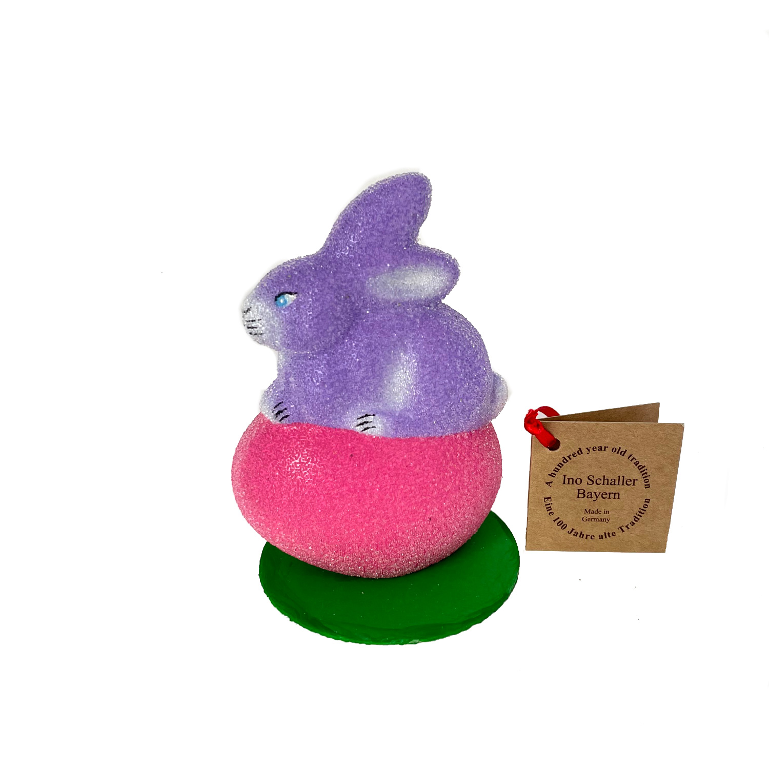 Ino Schaller Hase auf Ei geperlt, flieder/pink,  Nostalgie Osterhase von Ino Schaller, Ostern, ca. 10 cm