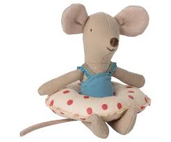 Maileg Strandmaus & Schwimmring mit roten Punkten, Kleine Schwester , Strandthema  