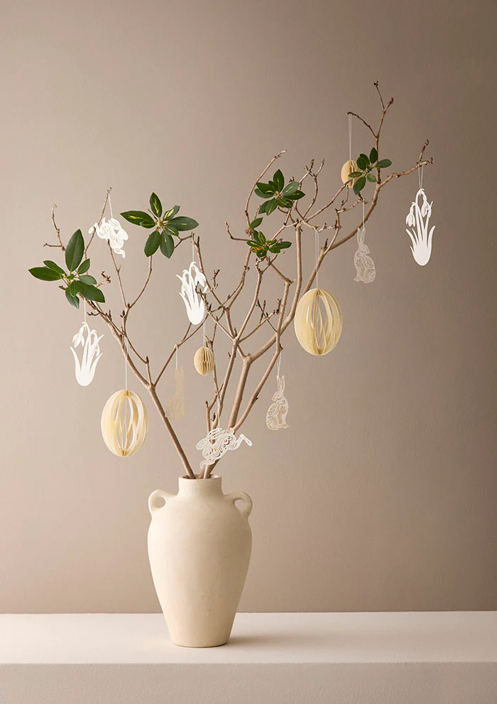 Bungalow 2er-Set Papier Ornament Schneeglöckchen H11/13cm Off White, Papier