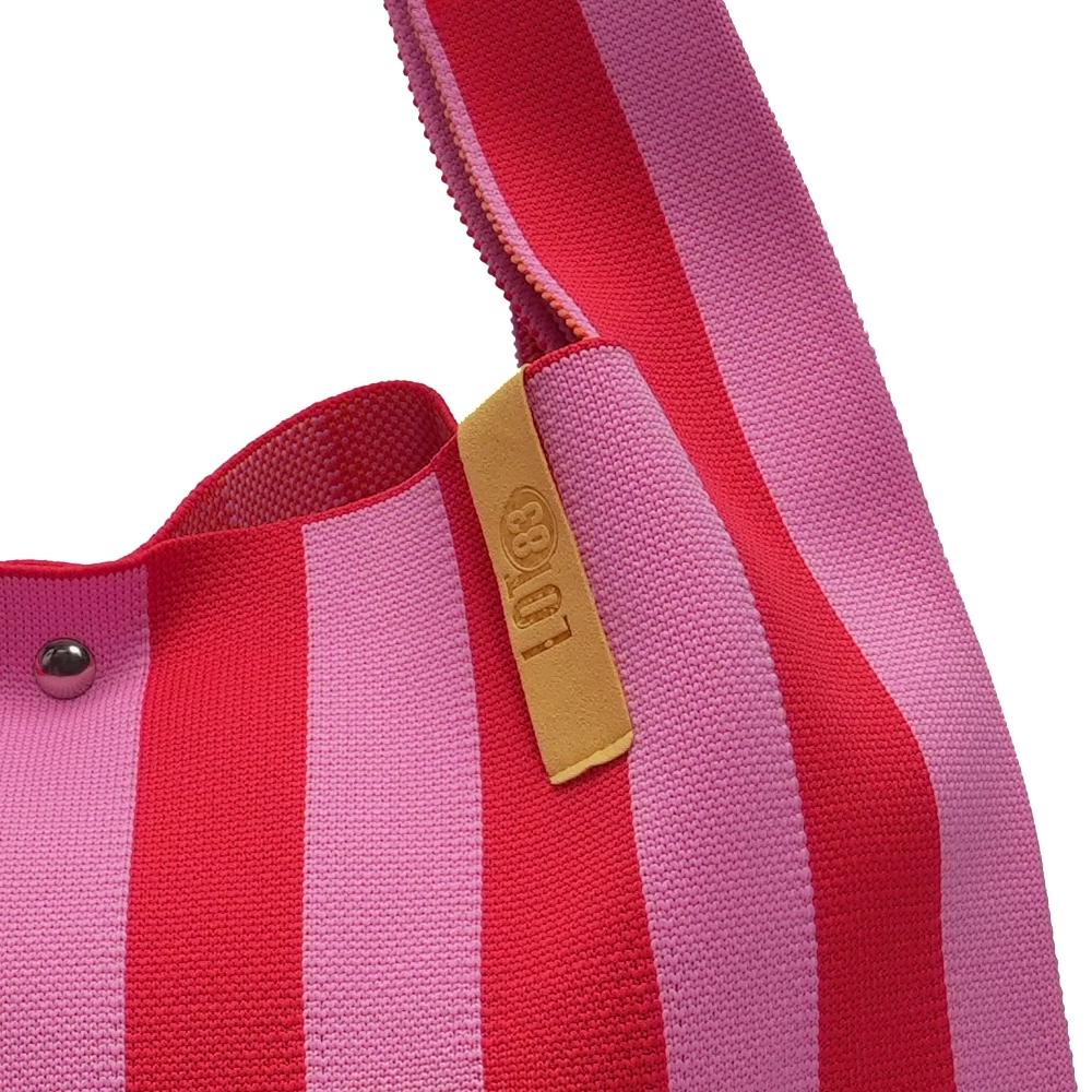 LOT83 Shopper Rebell Loïs 03, Croissant, Streifen Rot-Pink, ca.  45 x 35 cm    