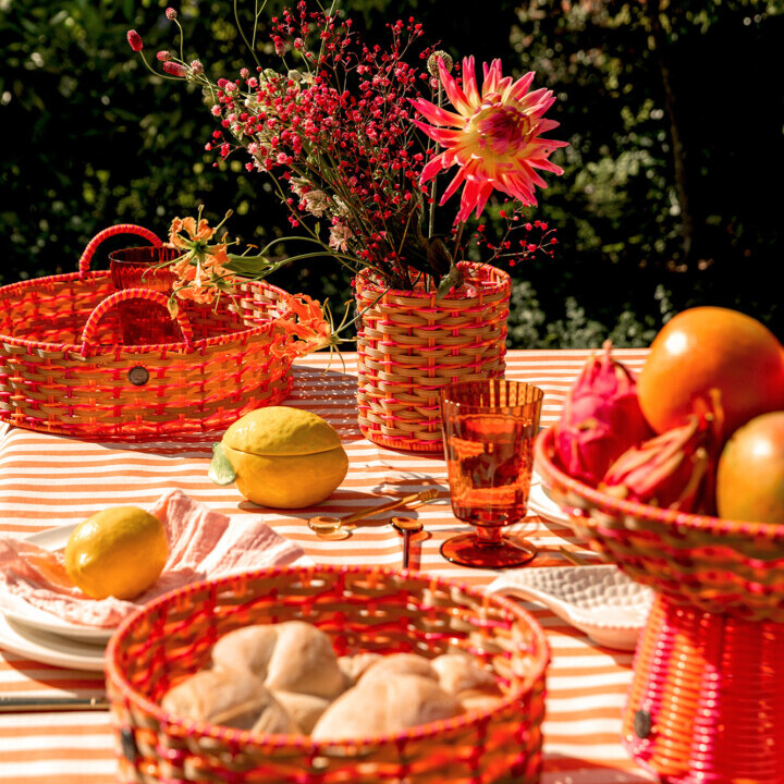 Handed By Poppy Basket bright pink with orange, Etagere, D.29 cm, H. 20 cm 