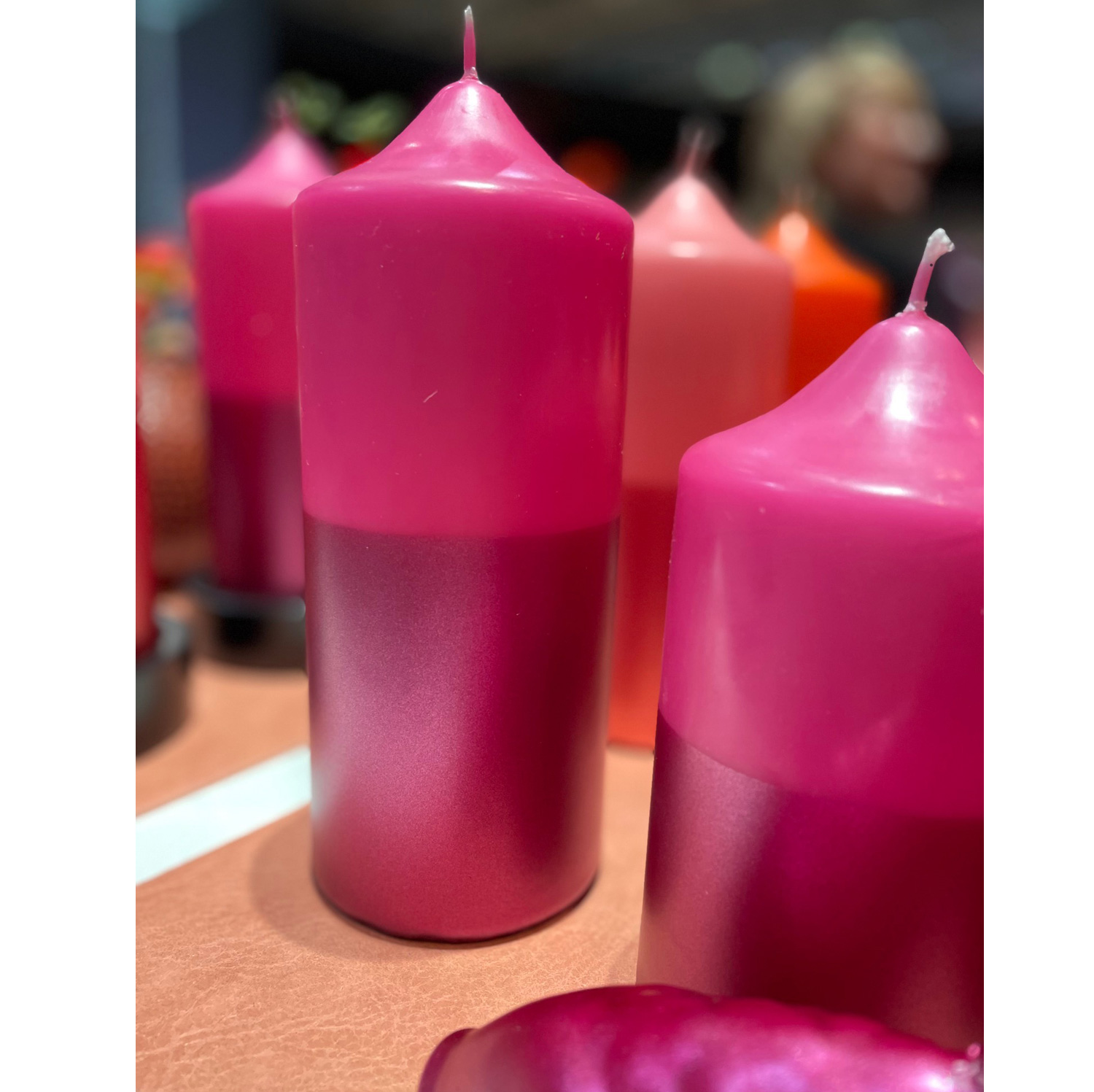 Engels Kerzen DUO Rillenkerze, Farbe: Pink/ Pink Lack, D. 8 cm x 20 cm, 
