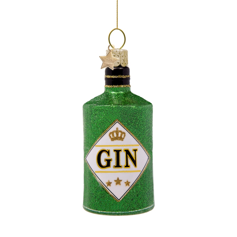 Weihnachtskugel GIN, grün Glitzer, Glas,  H. ca. 10 cm  
