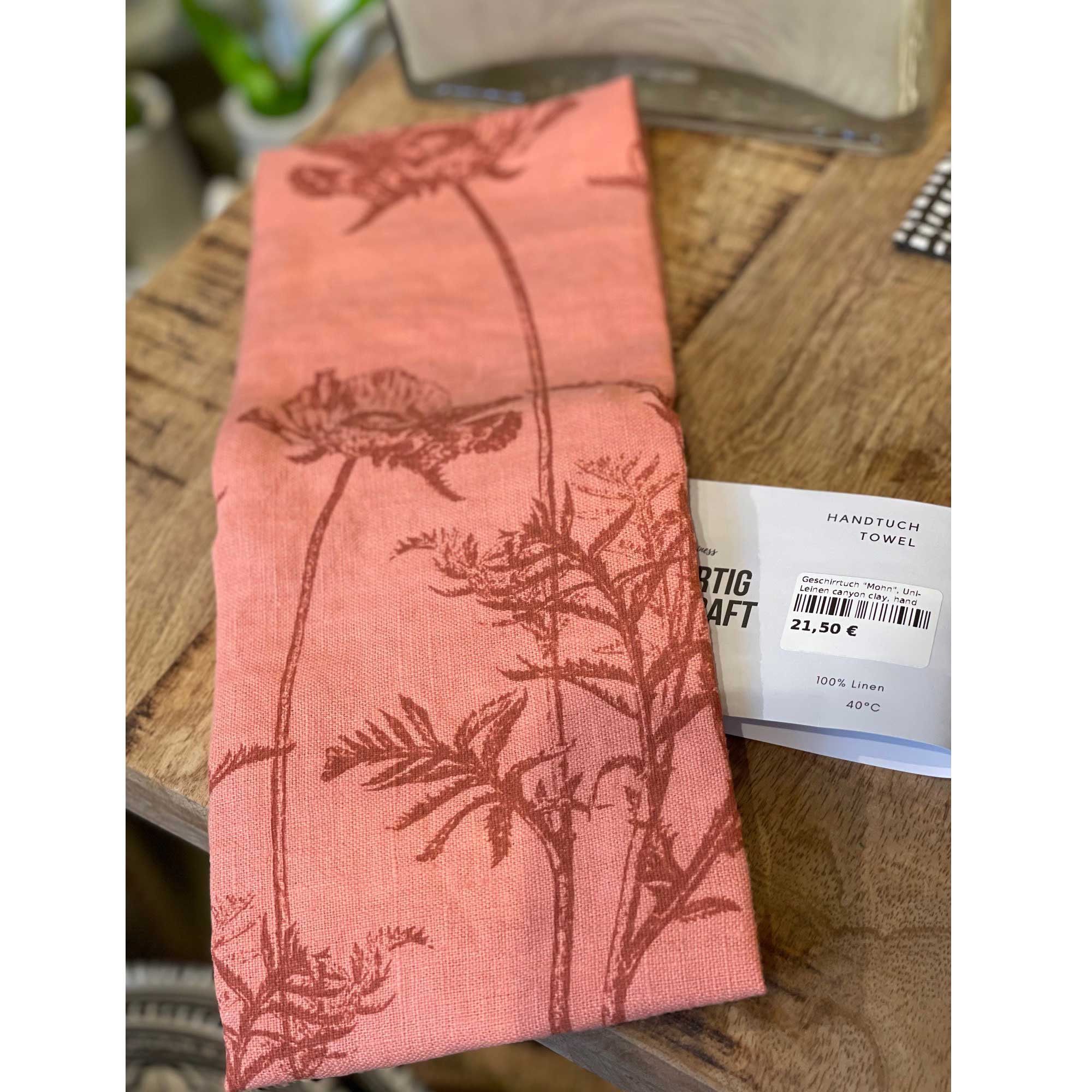 Geschirrtuch "Mohn", Uni-Leinen canyon clay, handbedruckt, ca.50x70cm von Dorothee Lehnen      