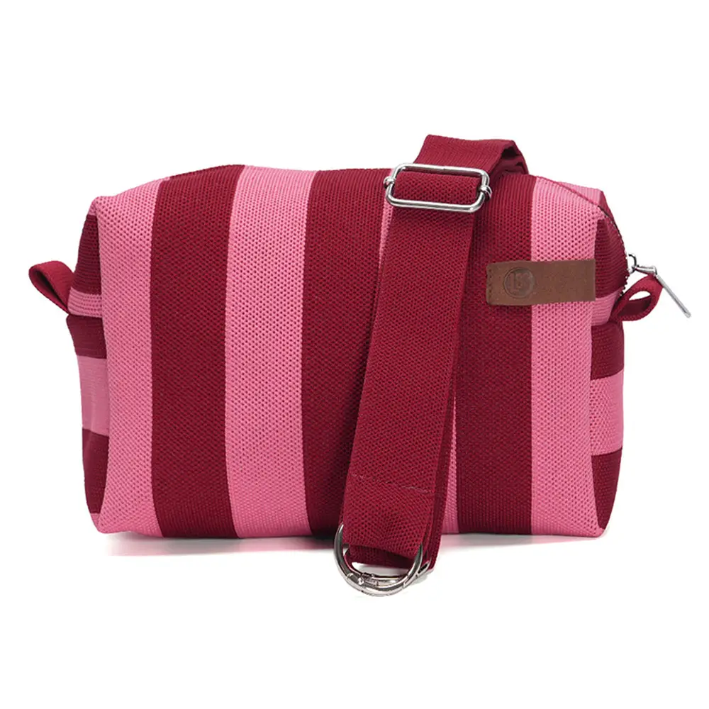 LOT83 Umhängetasche Megan 20, Streifen Dunkelrot-Rosa