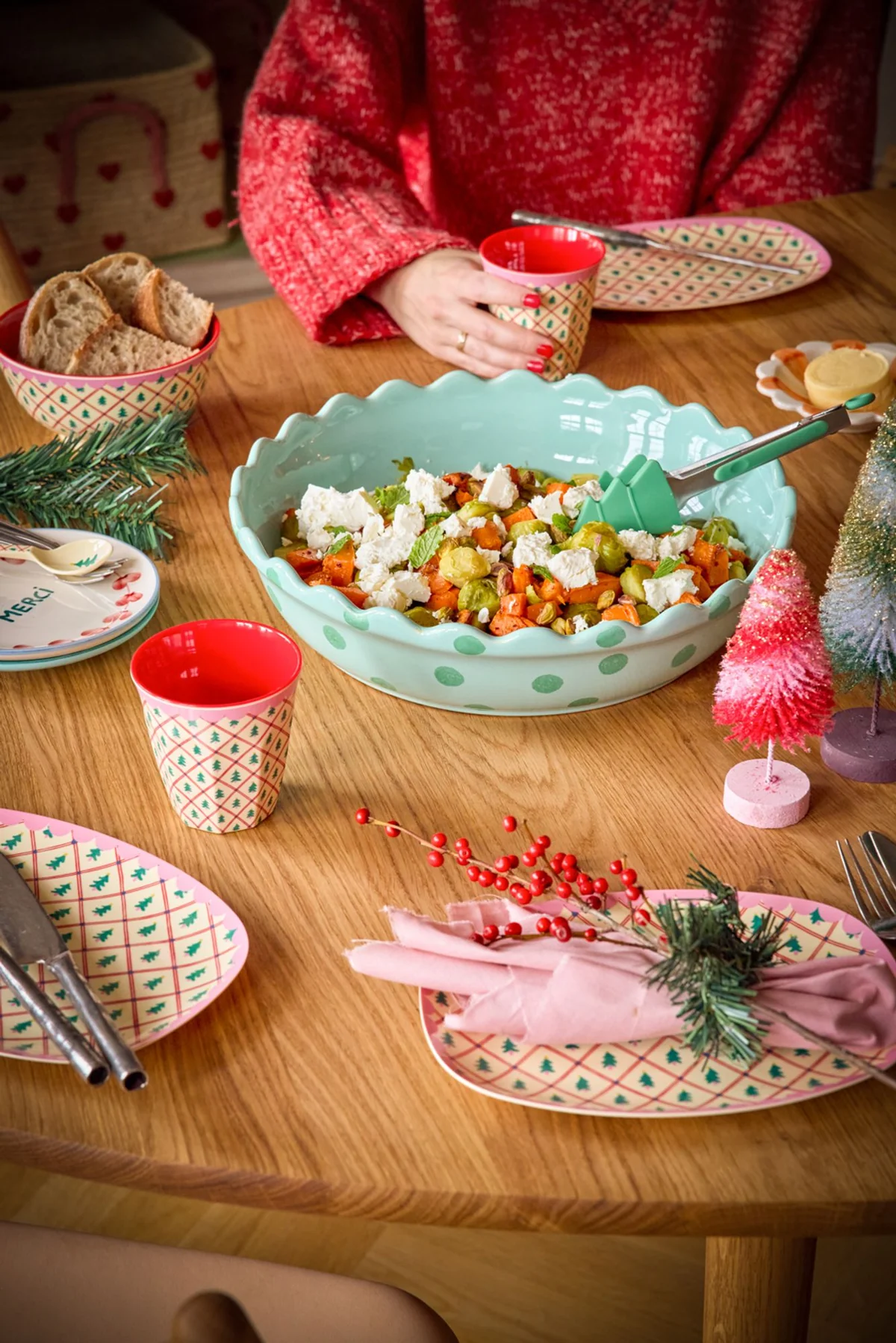 Rice Melamin XMAS Teller, Sweet Forest Rot Print, D. ca. 20 cm, Weihnachten  