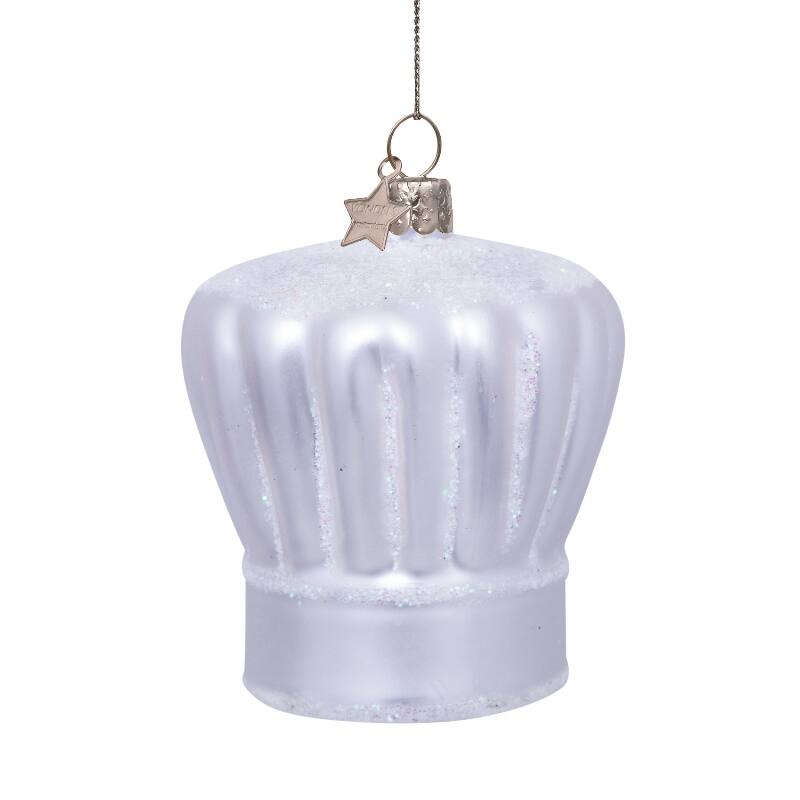 Weihnachtskugel Kochmütze, Silber, Glas, ca. 7 cm