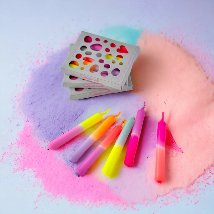 Neon Kerzen "Dip Dye Konfetti * Farbstrauß" 6er Set von Pink Stories, Baumkerzen