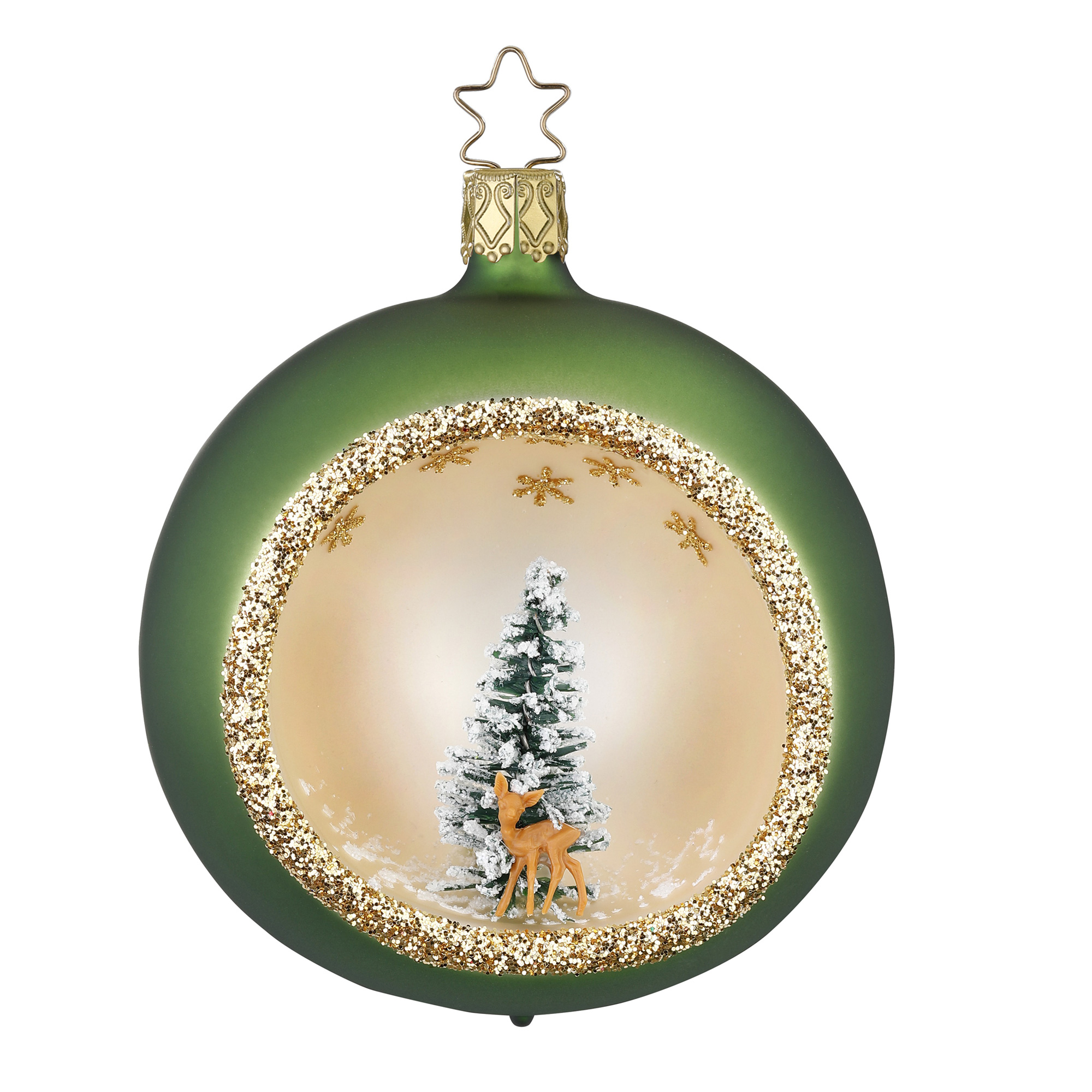 Inge Glas Christbaumkugel Reflexe, Im Wald, fichtengrün matt, D.  8 cm 