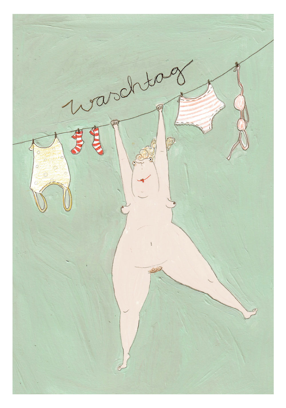 Postkarte kittiekatstudio Waschtag  von kittiekatstudio