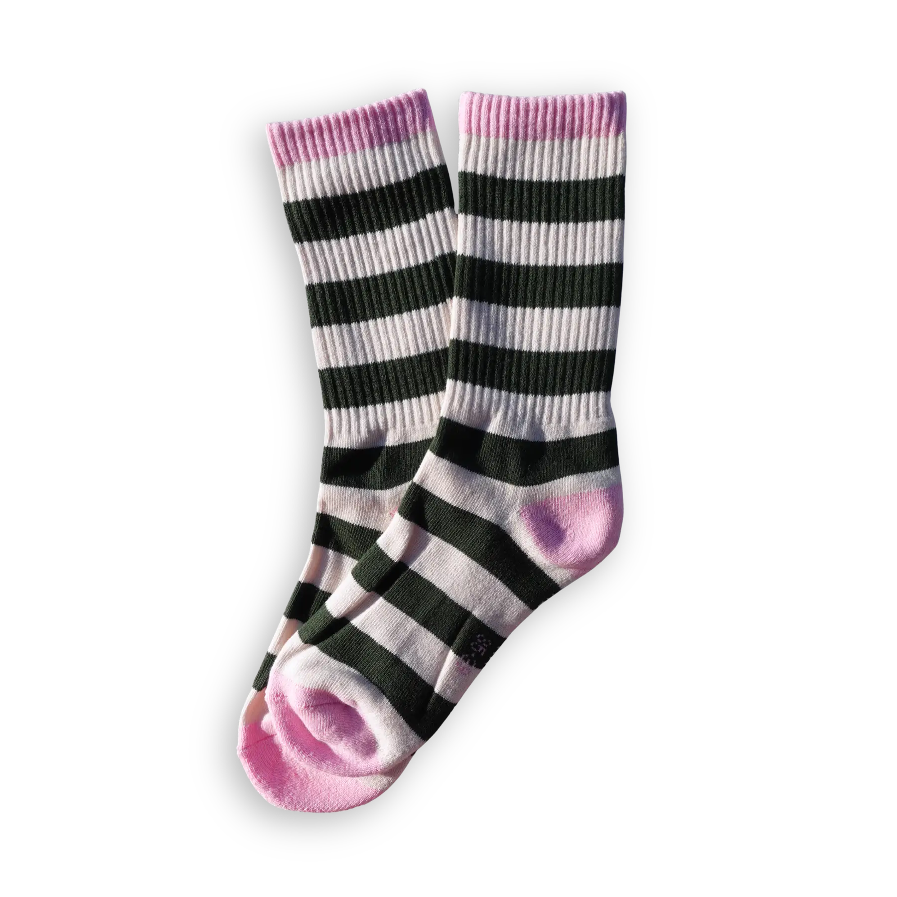SOCKEN - Streifen dunkelgrün - rosa, Größe 35-39