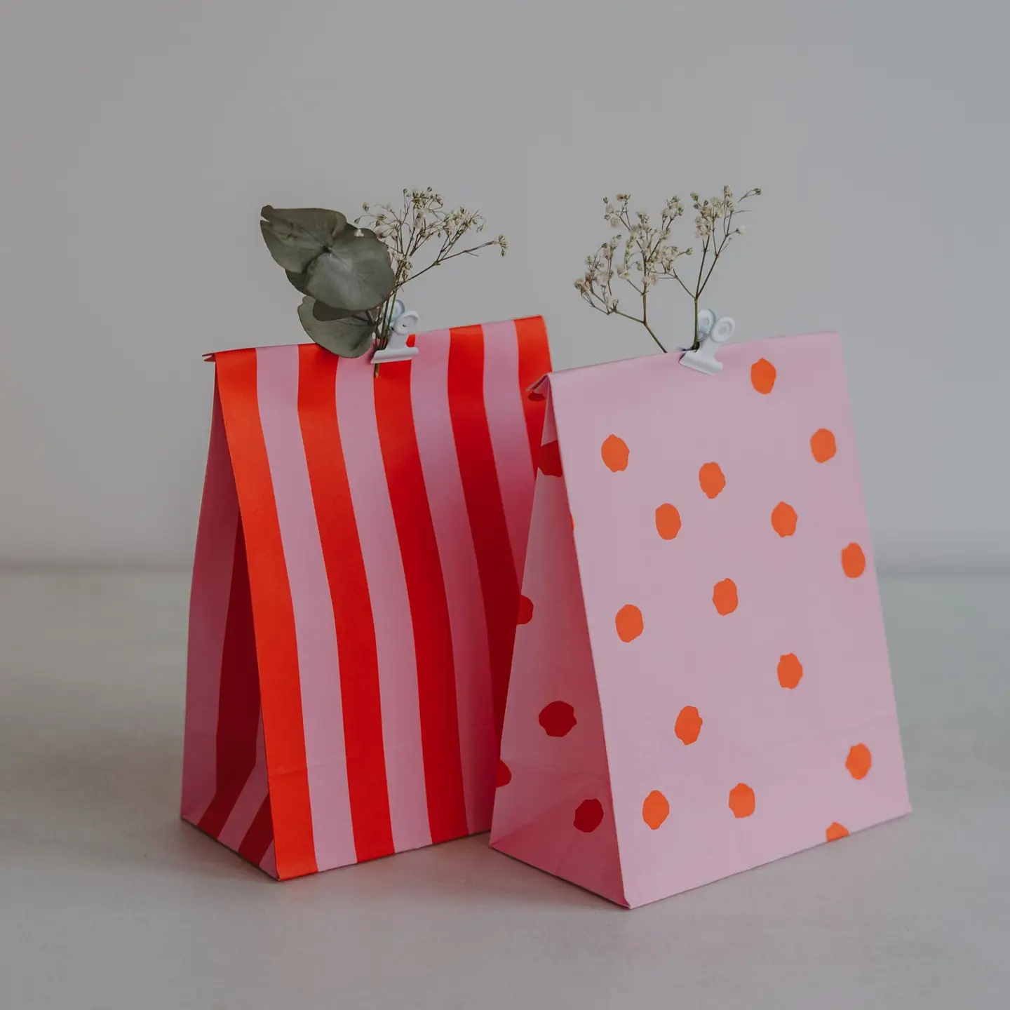 Eulenschnitt Papiertüten Streifen & Punkte Rosa S im 6er Set