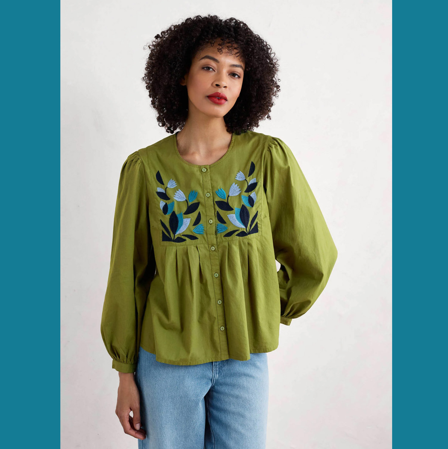 % SEASALT CORNWALL THORNAPPLE EMBROIDERED - Bluse - green dark citron