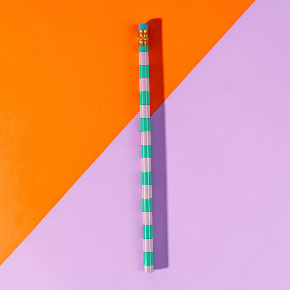 Bleistift Stripes flieder-petrol, mit Aluminium-Hülle orange, Radiergummi hellblau, 18,7cm