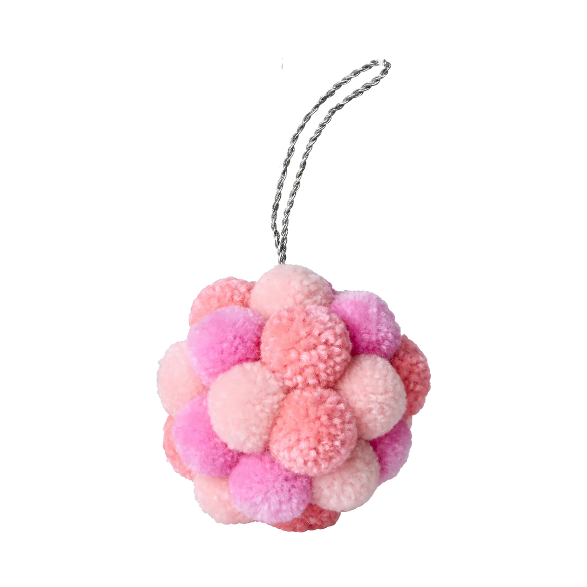 Rice Weihnachtsanhänger Pompom Pink, D. ca. 8 cm, Acryl Wolle