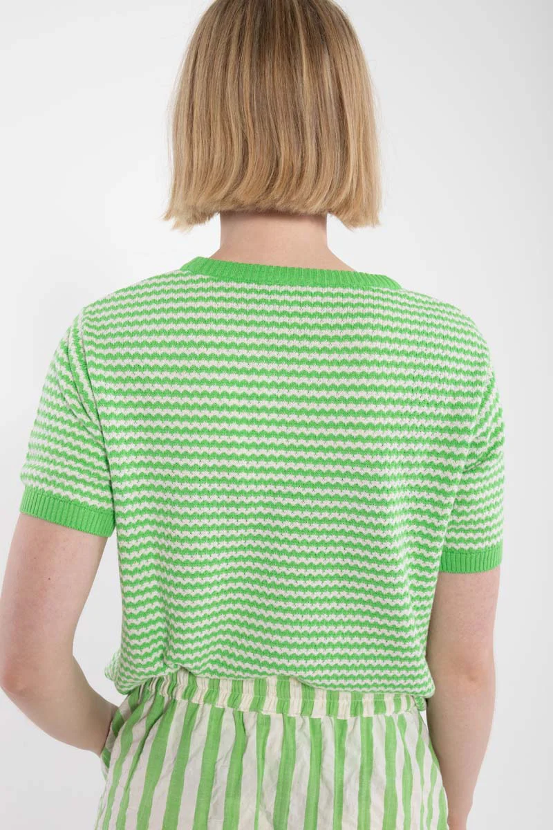 Danefae Danesilver Pearl Knit Sweater Tee Bright Green/Chalk, Strick-T-Shirt