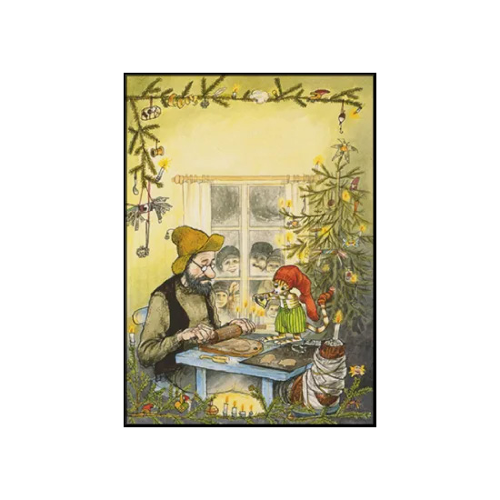 Postkarte Pettersson und Findus, Pettersson bäckt Weihnachtsgebäck