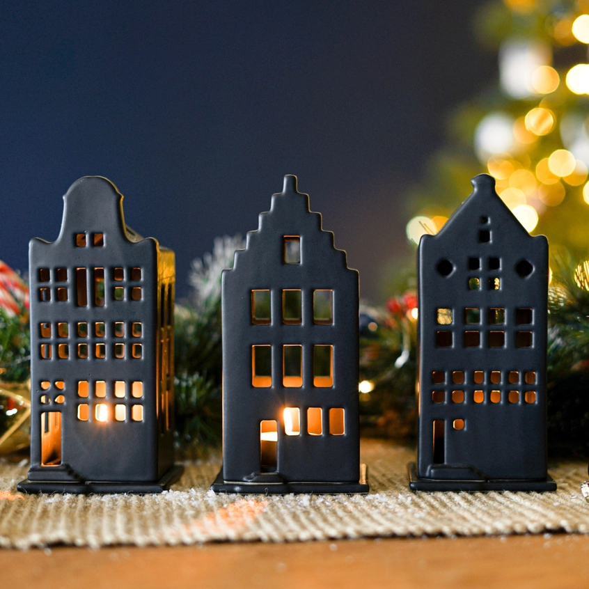 % Lichthaus House, Treppengiebel, Schwarz, Höhe . ca. 16,5 cm  von Heinen Delfts Blauw, Holland, Niederlande   