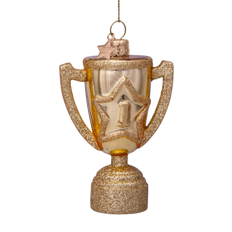 Weihnachtsanhänger goldener Siegerpokal , Glas , H ca.9cm, Pokal, Gewinn