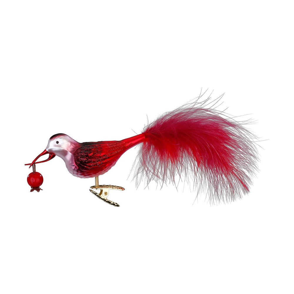 Inge Glas Weihnachtsvogel Süße Ernte, ca. 10 cm plus Feder, Glas
