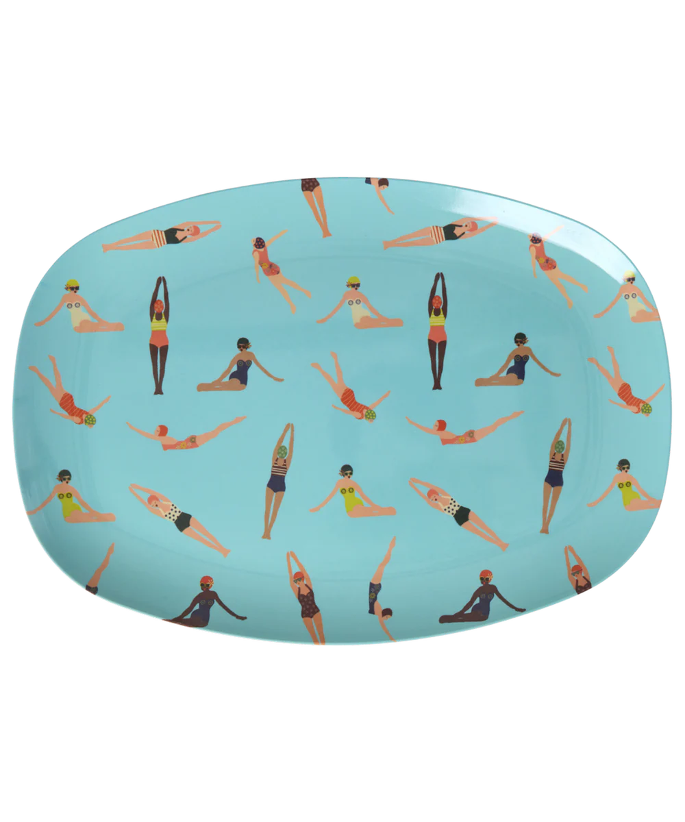 Rice Melamin Teller Rechteckig  groß Swimster Print Print, ca. 22 x 30 cm Blau