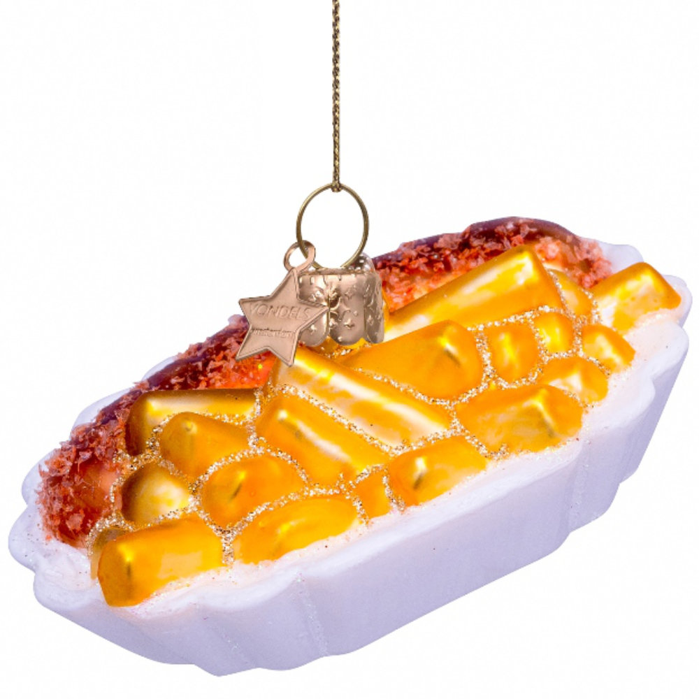 Weihnachtsanhänger Currywurst mit Pommes, Glas,  Höhe ca. 4 cm ,Christbaumkugel 