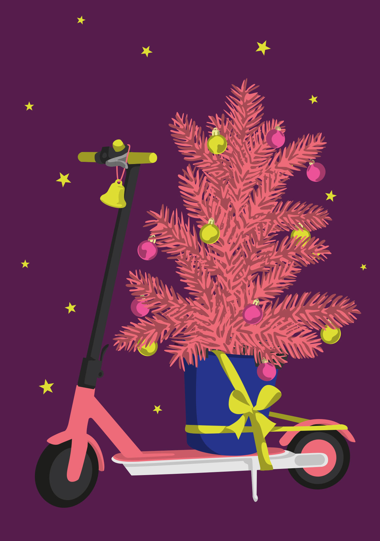 Postkarte XMAS Christmas Roller, neon, luminous