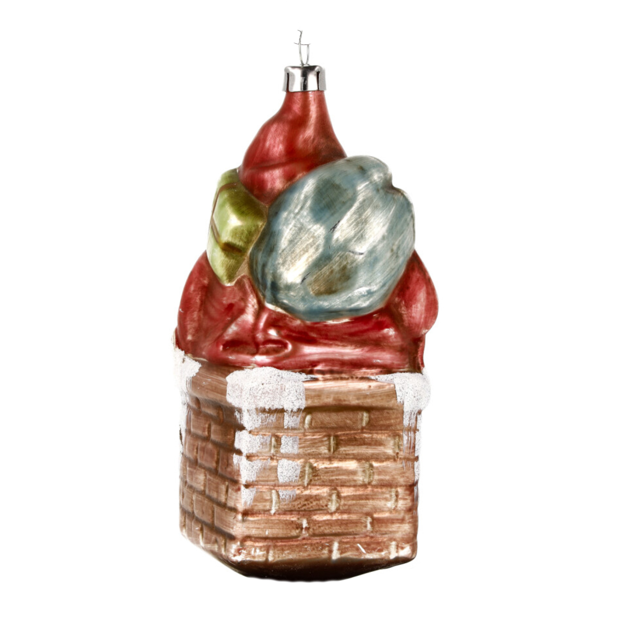 Nostalgie Christbaumkugel ""Nikolaus mit Sack im Schornstein"", patiniert von Marolin , Weihnachtsmann, ca. 13 cm