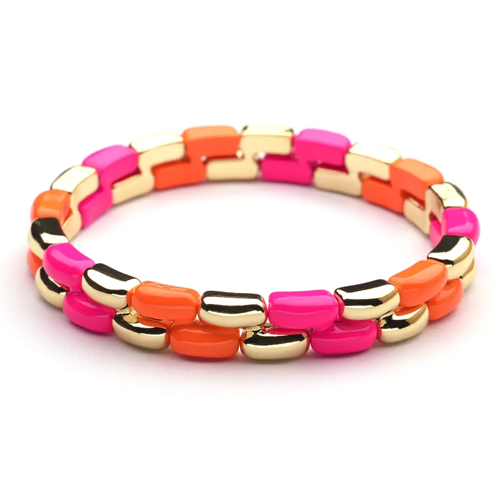 LizzyMae Emaille-Armband Nr. 181 Gold - Doppel - Rosa/Orange