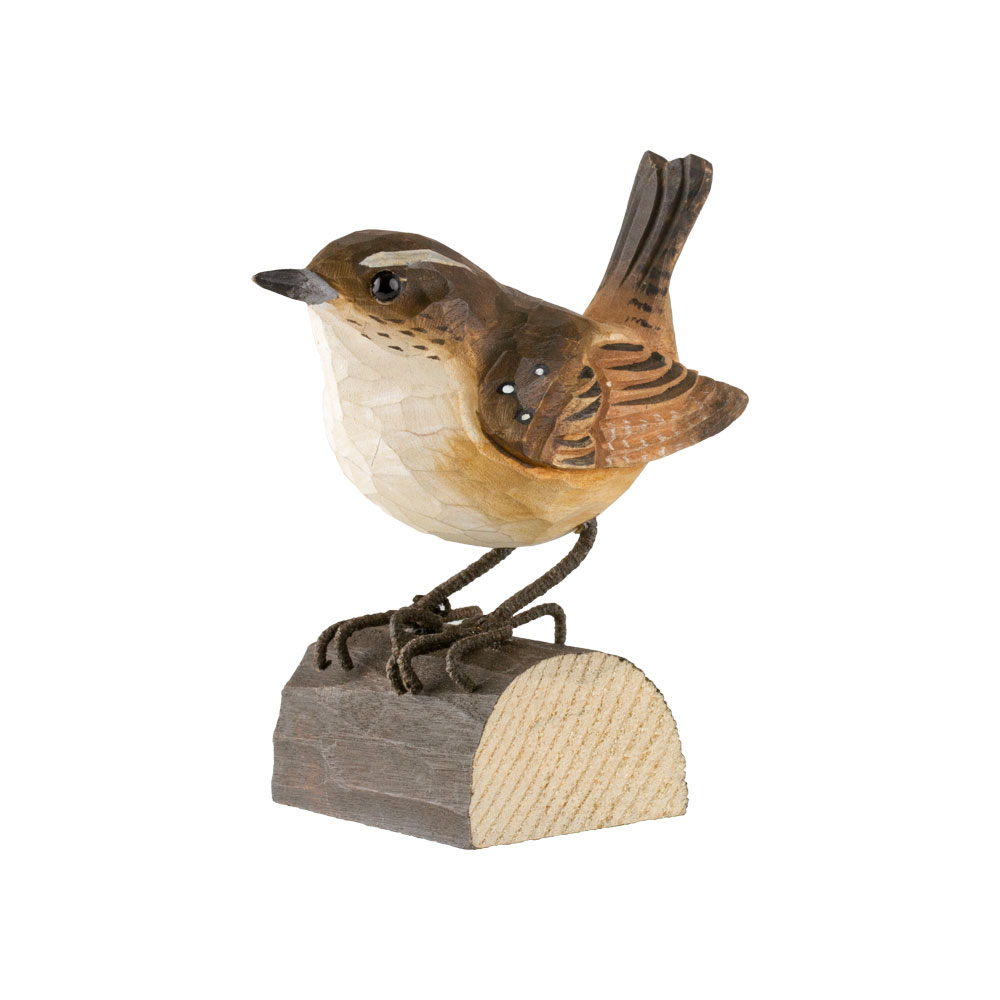 Vogel Zaunkönig Lindenholz handgeschnitzt Decobird von Wildlife Garden