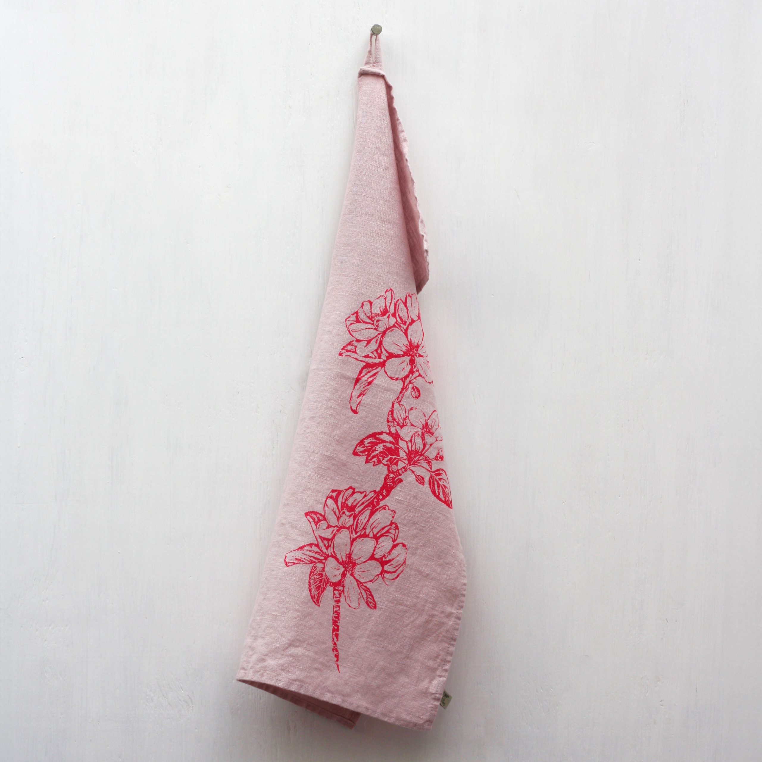 Frohstoff Geschirrtuch Leinen rosa - Apfelblütenzweig, neonpink