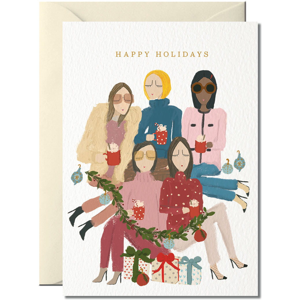 "Happy Holidays Girls"  Doppelkarte von Nelly Castro, Weihnachten mit Familie
