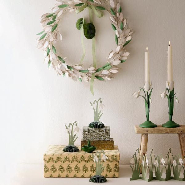 Bungalow 2er-Set Honeycomb Schneeglöckchen "Standing Snowdrops" Sage, Papier, ca. 14 cm