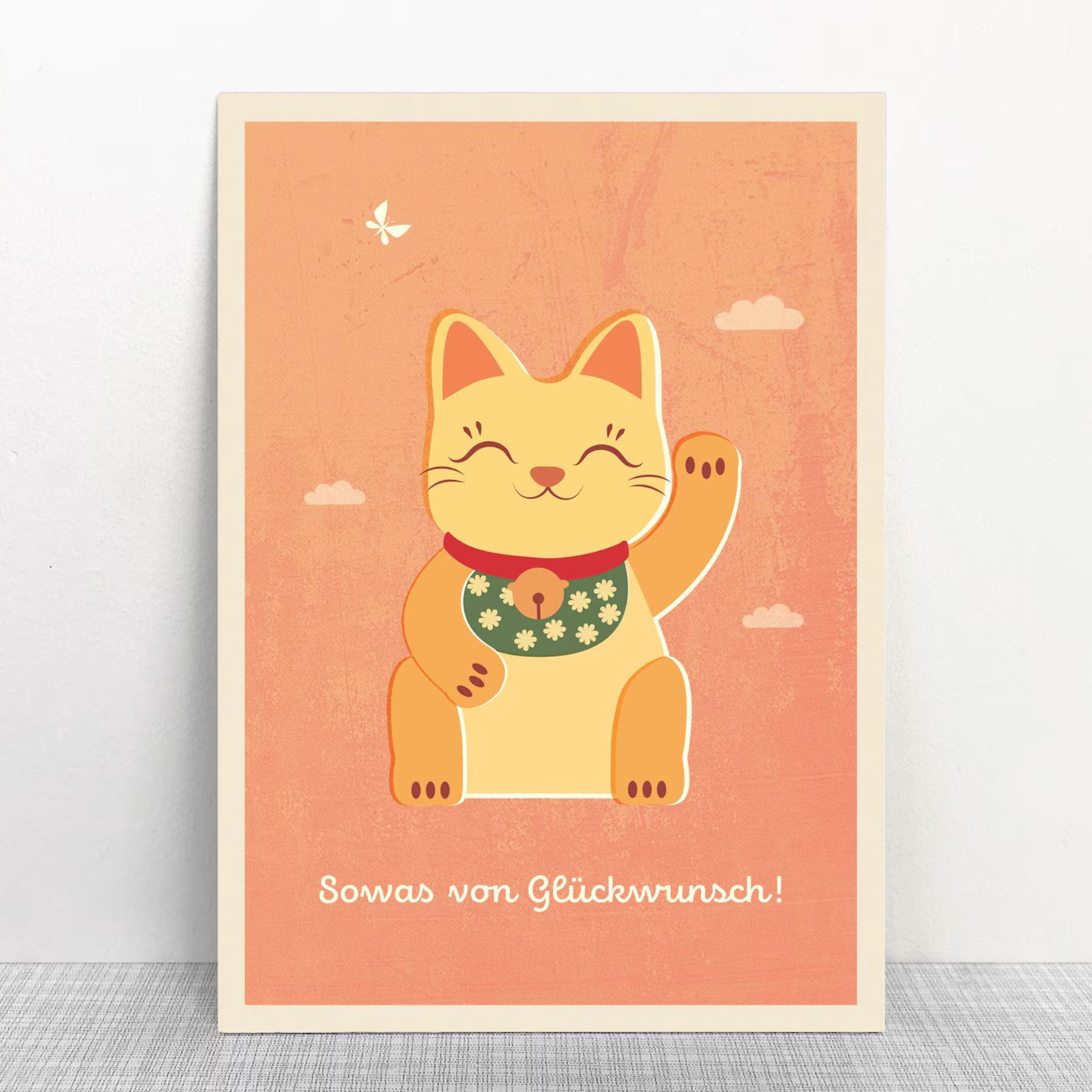 Monimari Postkarte Winkekatze „Sowas von Glückwunsch!“ , Holzschliffpappe von Monimari