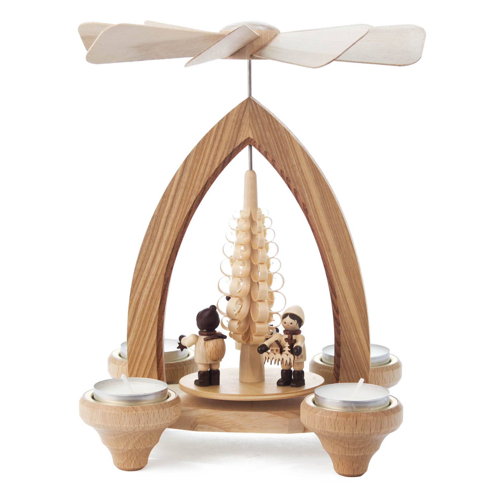 Erzgebirge Pyramide mit Striezelkindern, für Teelichte,  Weihnachtspyramide , Höhe ca. 24 cm