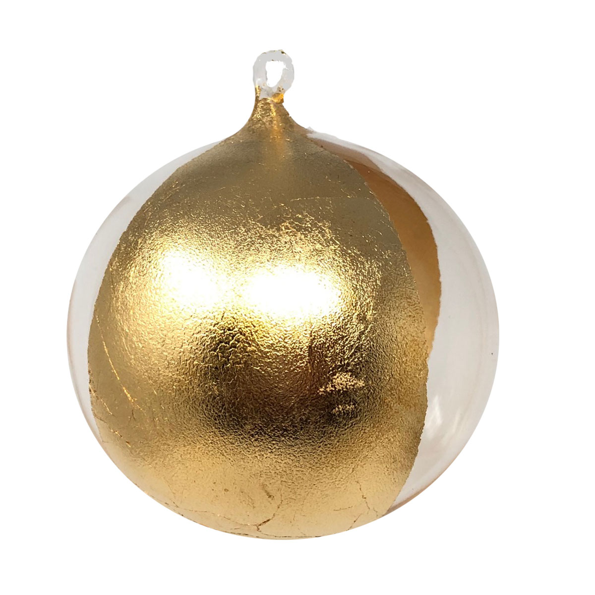 Weihnachtskugel Gold-klar, D. ca. 8 cm , längs geviertelt mit Glasöse 