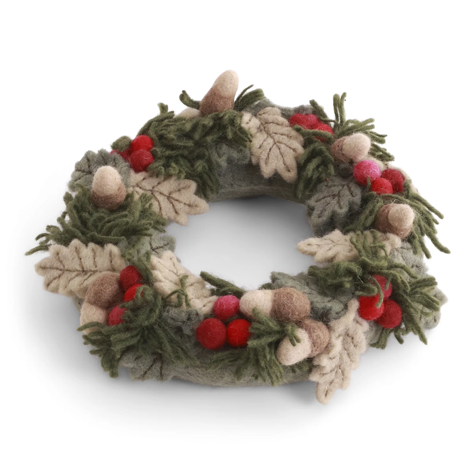 Gry & Sif Weihnachtskranz mit roten Beeren, Blättern und Eicheln, mit Aufhänger, ca. 20 cm, Christmas Wreath w/Red Berries, leaves & Acorns w/Hanger