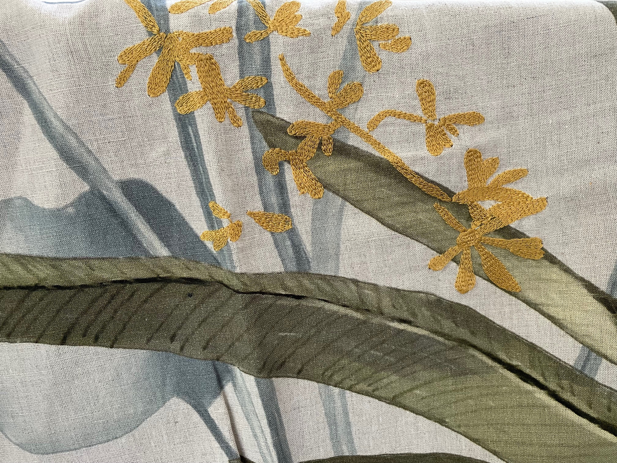 Plaid Oman, Halbleinen,  ca.  100x180 cm, Natur-Grün von Shalls Barcelona