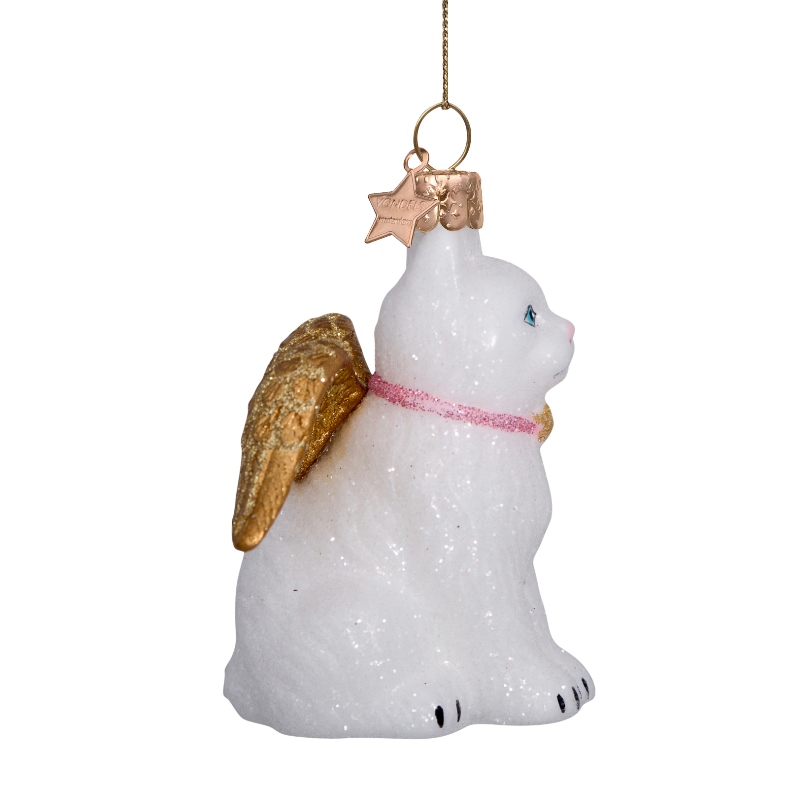 Weihnachtskugel weiße Katze mit Goldflügeln, Glas,ca. 8 cm,  von Vondels