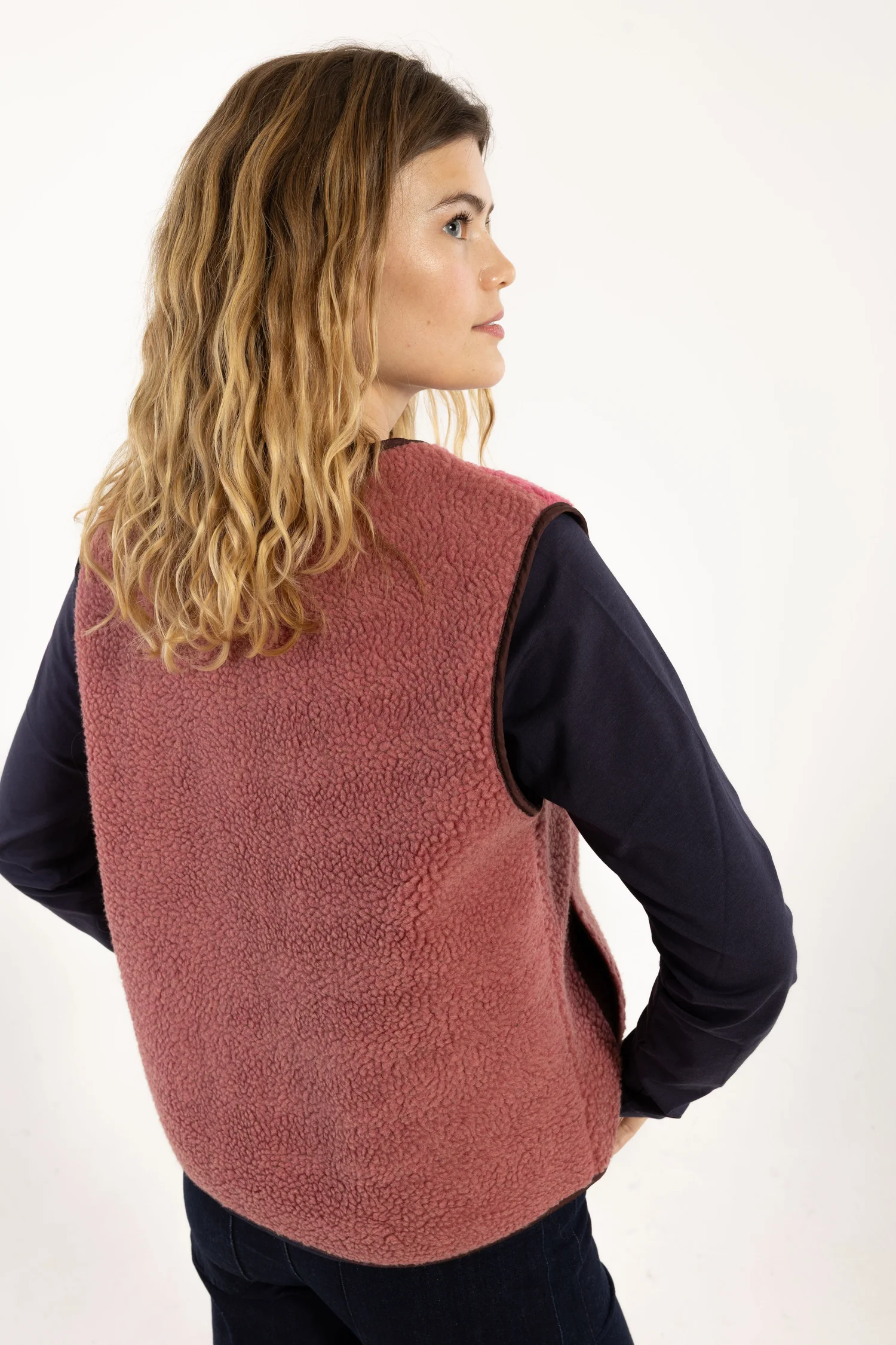 Danefae Weste Teddy Daneteckel Fleece Vest Berry Compote/LightBeige/Dark Navy