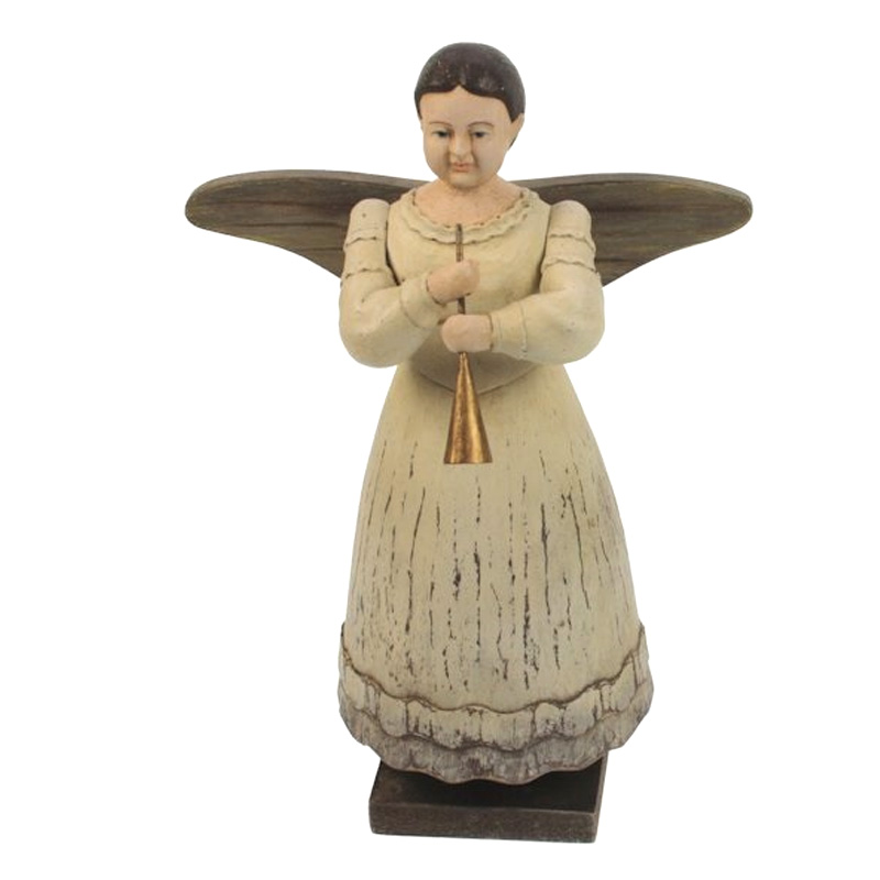 Engel Nr. 21 mit Flöte, Vintage Look, ca. 18 x 10,5 x 26 cm, Holzoptik Weihnachten, Weihnachtsengel von Meander