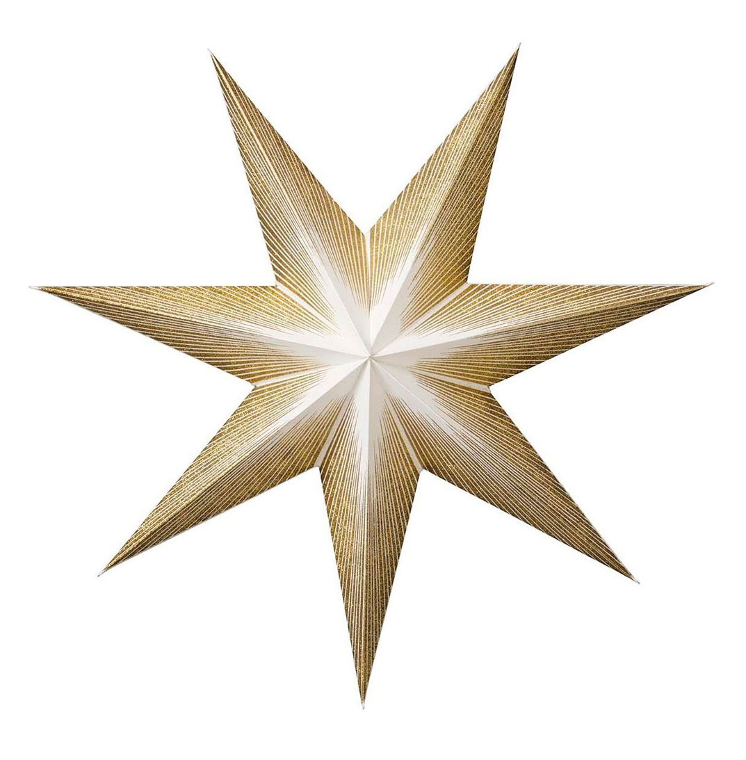 Bungalow XMAS Weihnachtsstern, Papierstern, "MOONLIGHT" weiß mit Gold Glitzer, D.ca. 80 cm, 9 zackiger Stern von Bungalow  