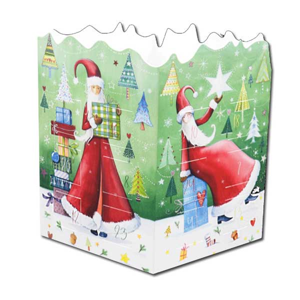 Adventskalender Karte , als Windlicht zum Aufstellen "Weihnachtsfrau "   