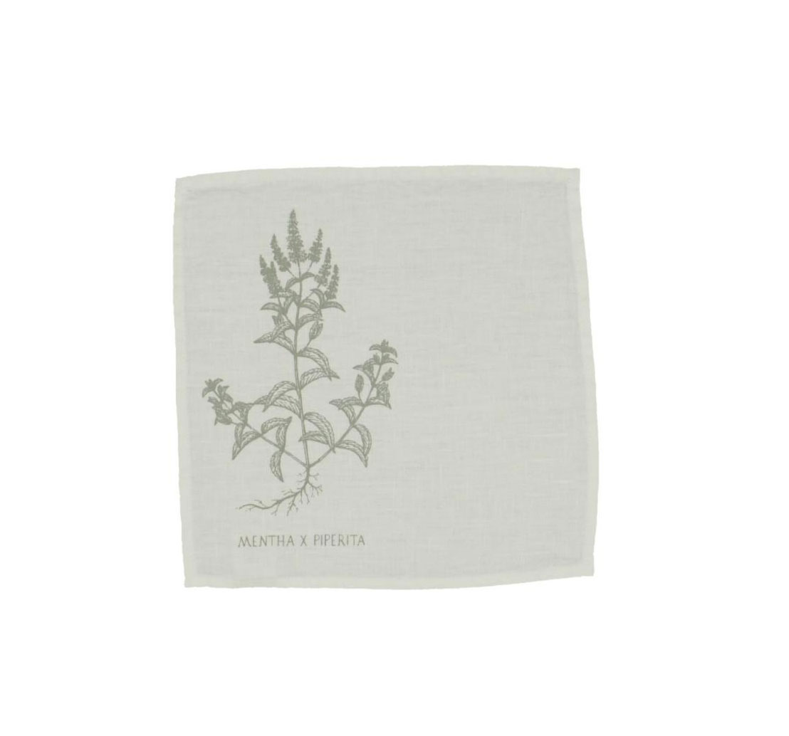 Serviette Minze von Dorothee Lehnen, Leinen handbedruckt, weiß